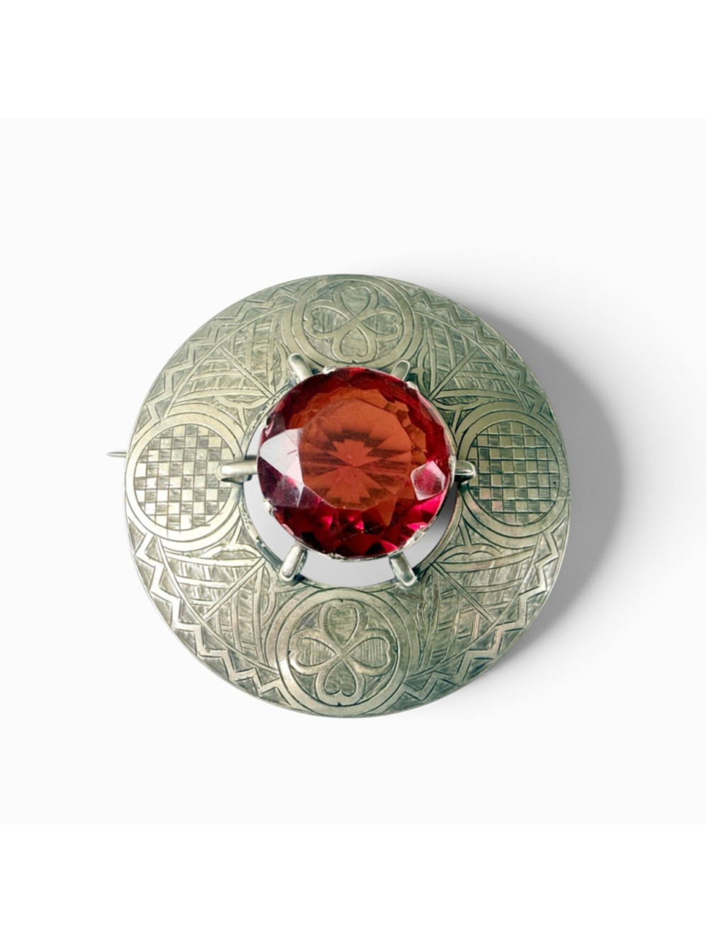 Large Victorian Scottish Kilt Cape Pin Carnelian Glass Celtic Plaid Brooch - Picture 8 of 10